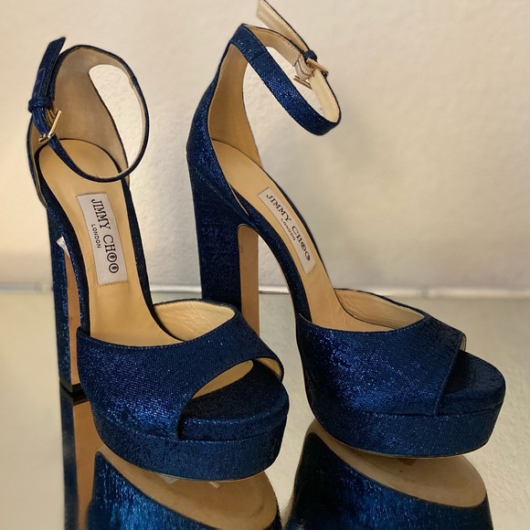 New Jimmy Choo Blue metallic Liberty 150 Sandals 37 $995 - Picture 10 of 15